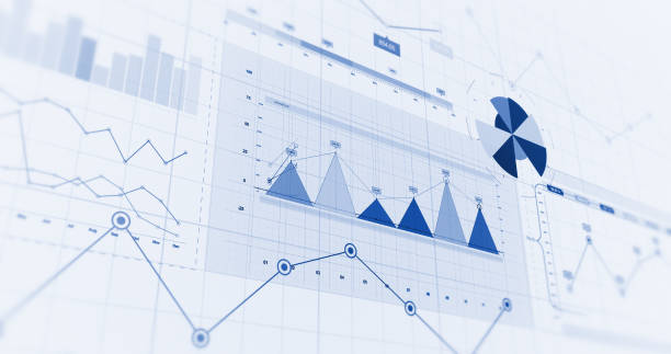 金融ビジネスのチャート、グラフ、図。3 D イラストレーションの株式市場のインフォ グラフィックをレンダリングします。